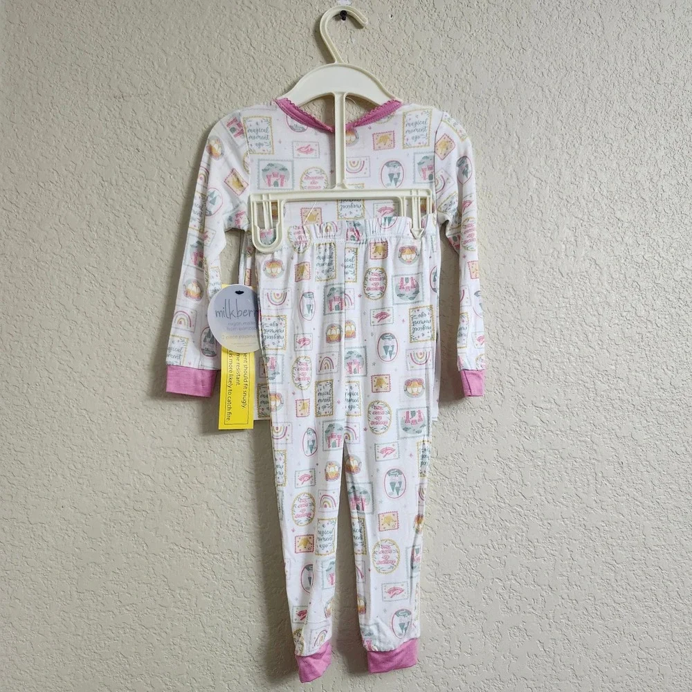 NEW Milkberry Bamboo Size 24M Princess Pajama Set Pink White Long‎ Sleeve